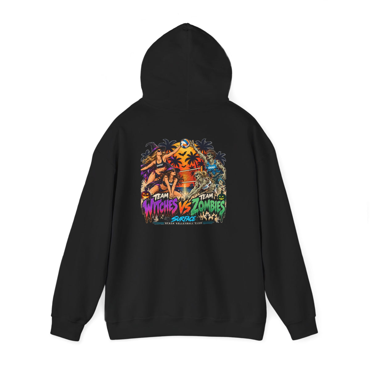 Surface Tropical Halloween Hoodie — Witches vs Zombies Graphic Pullover
