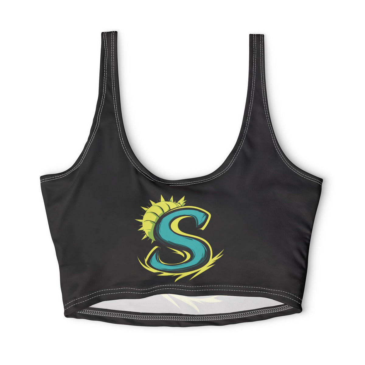 Sunshine 'S' Sports Bra — Black Graphic Activewear Crop Top