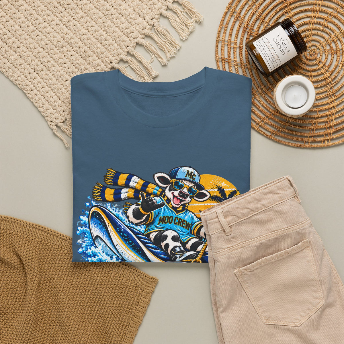 Moo Crew In 4 Ray Surfing Sunset Retro WI Teams Graphic Tee