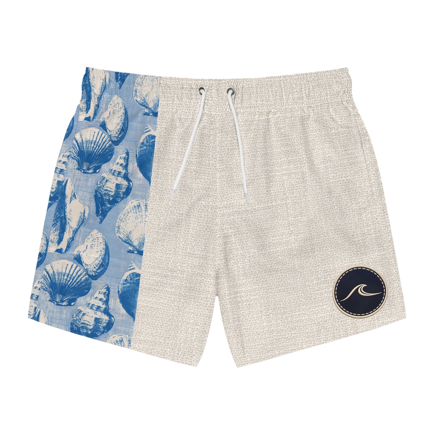 Sanibel Island Inspired Shell Print Swim Trunks — Coastal Blue Beach Shorts