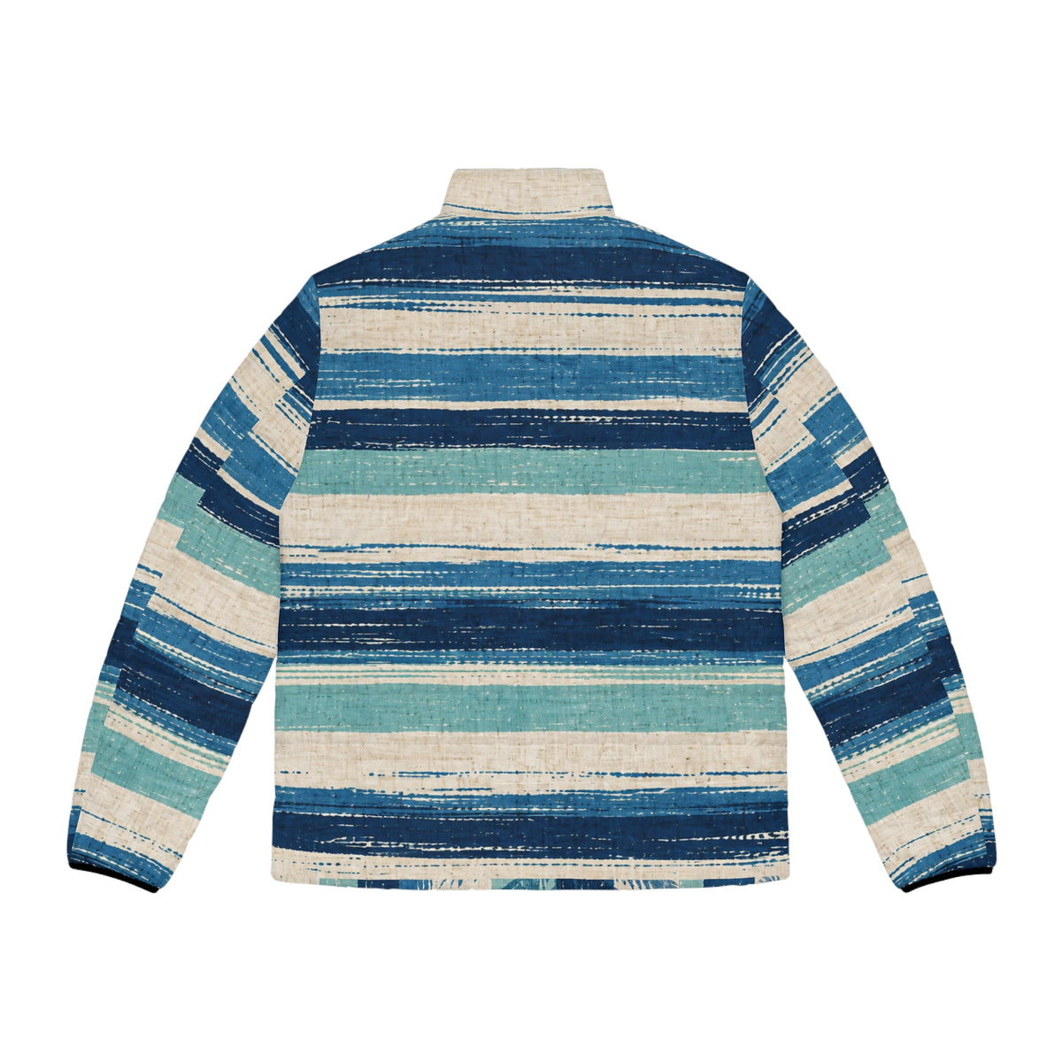 Men’s Puffer Jacket – Blue Coastal Striped Outdoor Jacket
