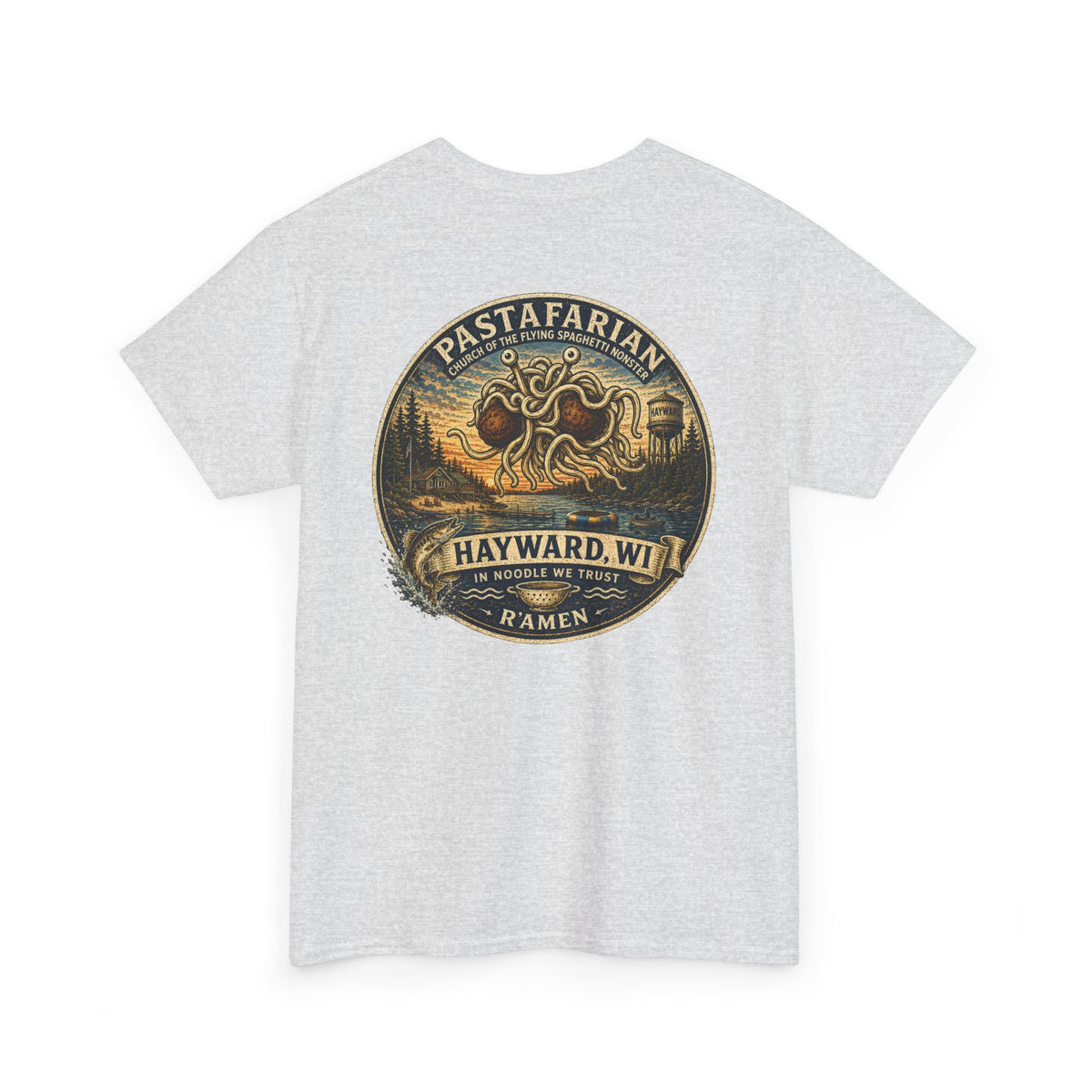 Whiplash Pastafarian T-Shirt — Vintage Hayward, WI Ramen Graphic Tee