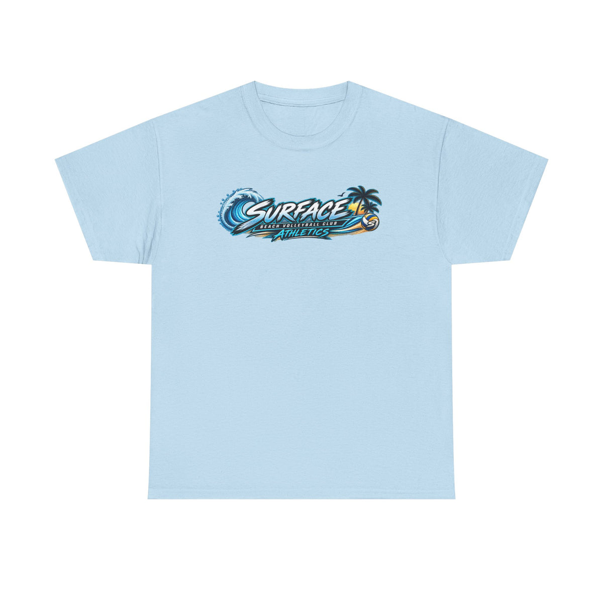 Surface Beach Volleyball Tee — Sunset Wave Palm Graphic T‑Shirt