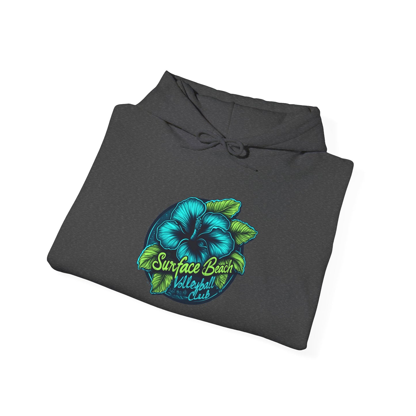 Neon Hibiscus Icon Surface Beach Volleyball Unisex Heavy Blend™ Hooded Sweatshirt