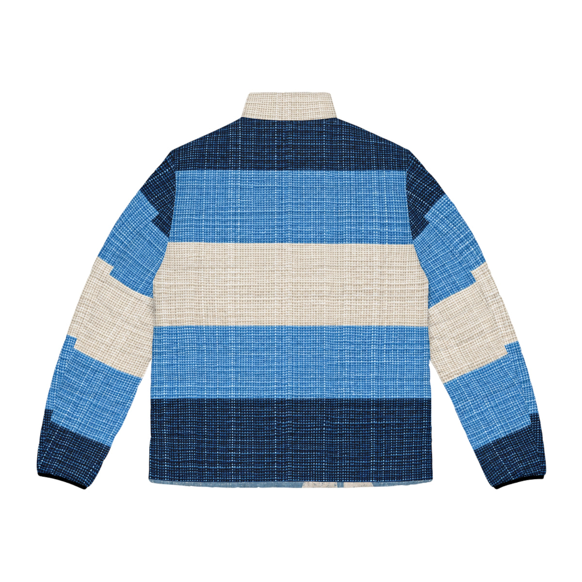 Beach Club Collective Regatta Blue Stripe Puffer Jacket with Colorful Sailboat Chest Logo