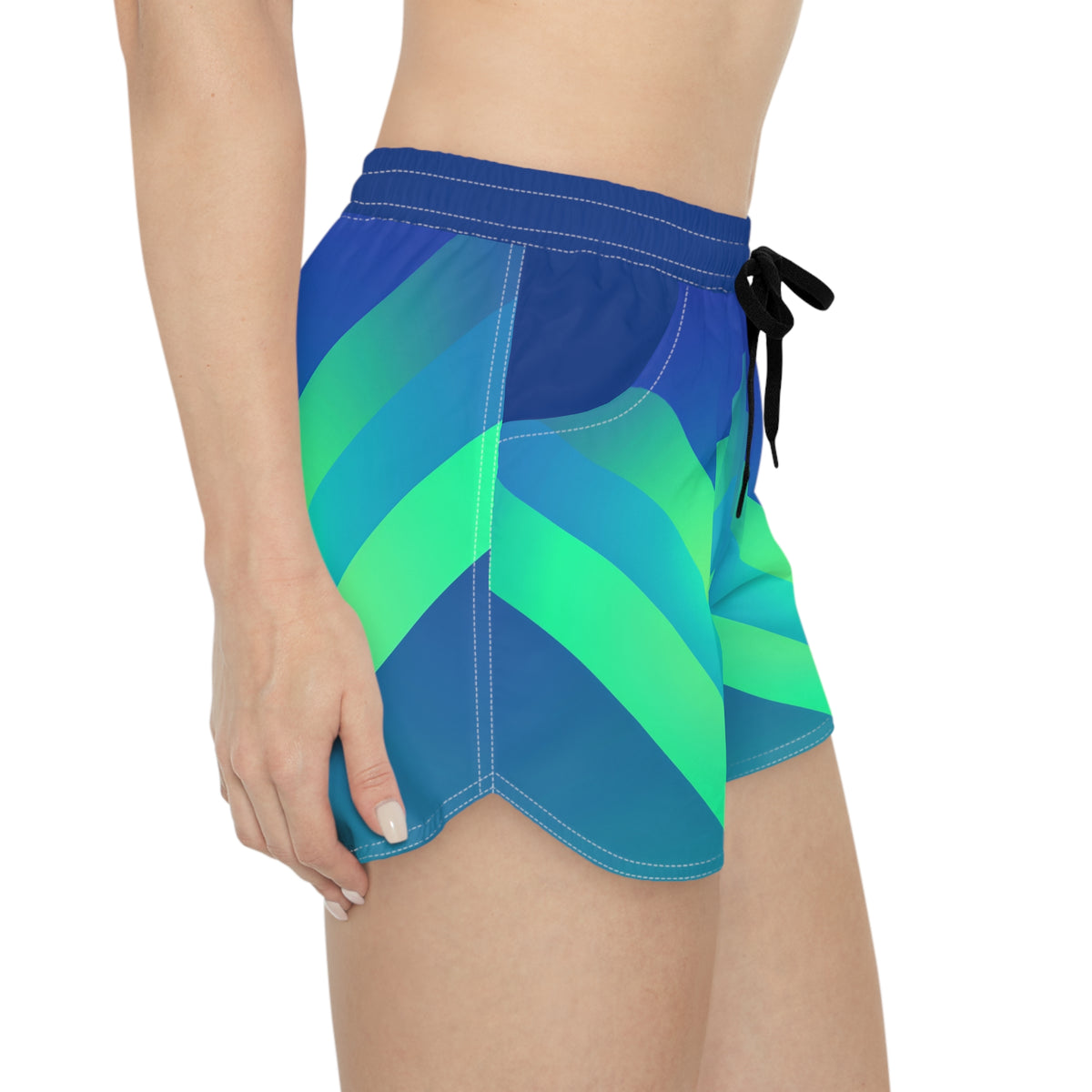 Chevron Wave Women's Casual Shorts — Blue Green Ombre Athletic Beachwear