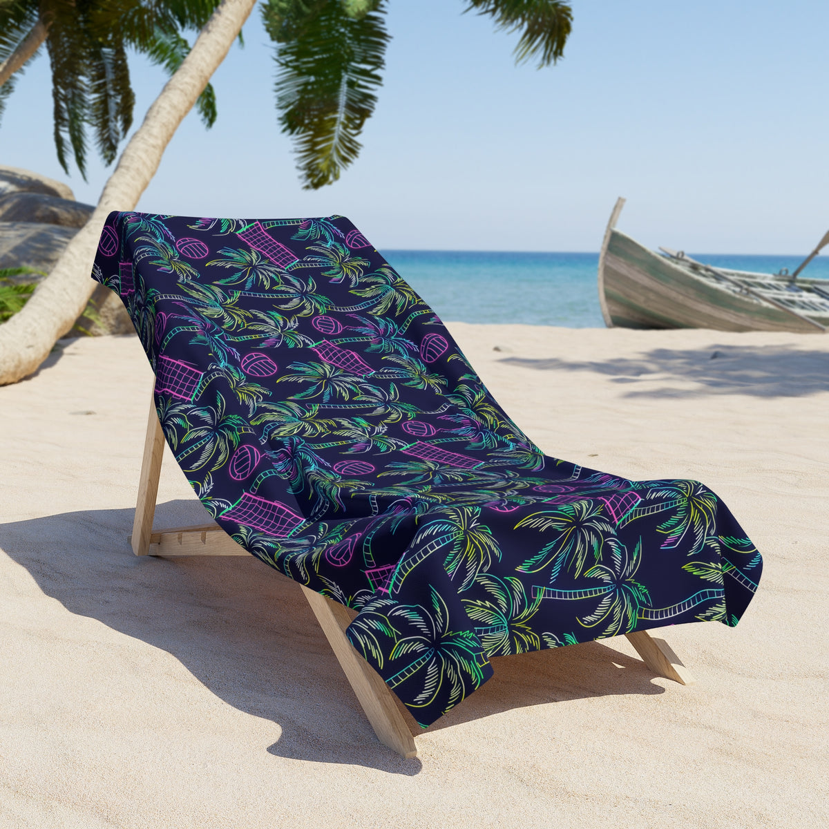 Tropical Neon Palm Beach Towel