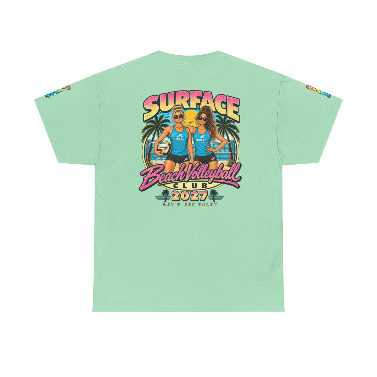 Beach Volleyball Tee — "Surface Beach Volleyball Club 2027" Retro Sunset Shirt