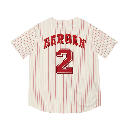 Bergen Wrigley Field Retro Red Pinstripe Baseball Jersey