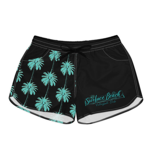 Palm Print Beach Shorts — 'Surface Beach' Women's Casual Swim/Beach Shorts