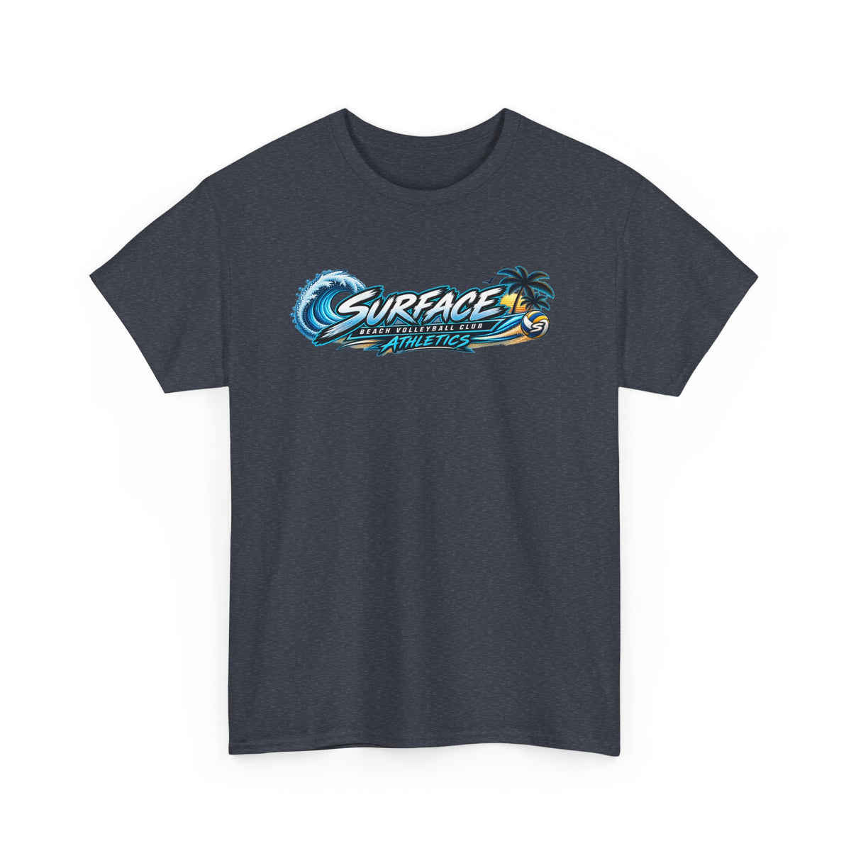 Surface Beach Volleyball Tee — Sunset Wave Palm Graphic T‑Shirt