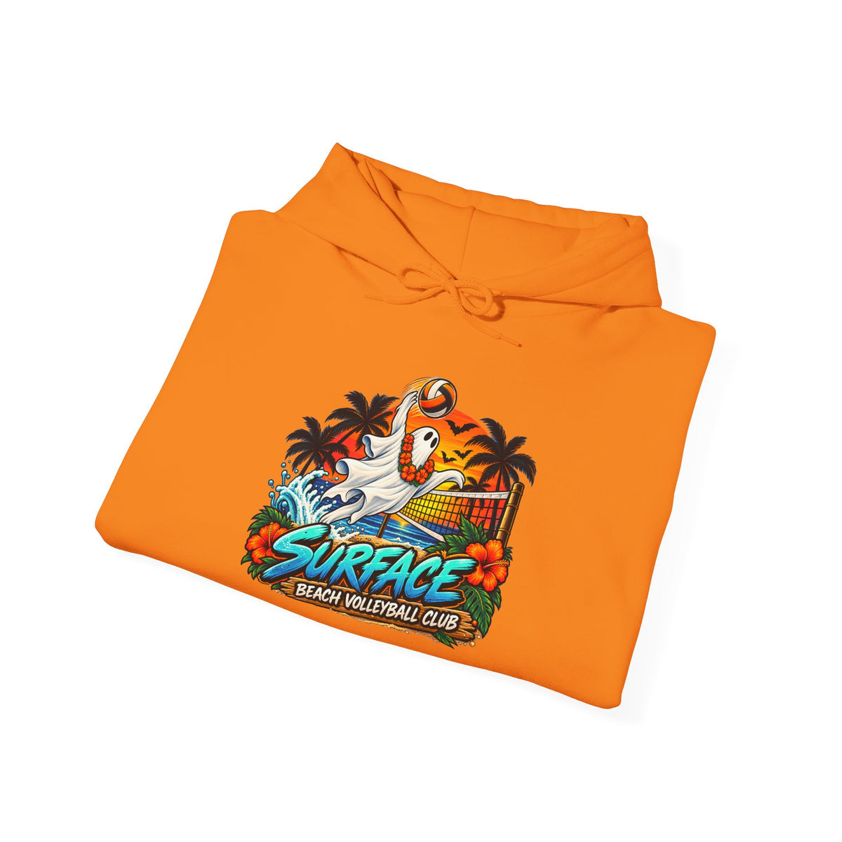 Surface Beach Volleyball Club Halloween Hoodie — Retro Tropical Surfing Graphic
