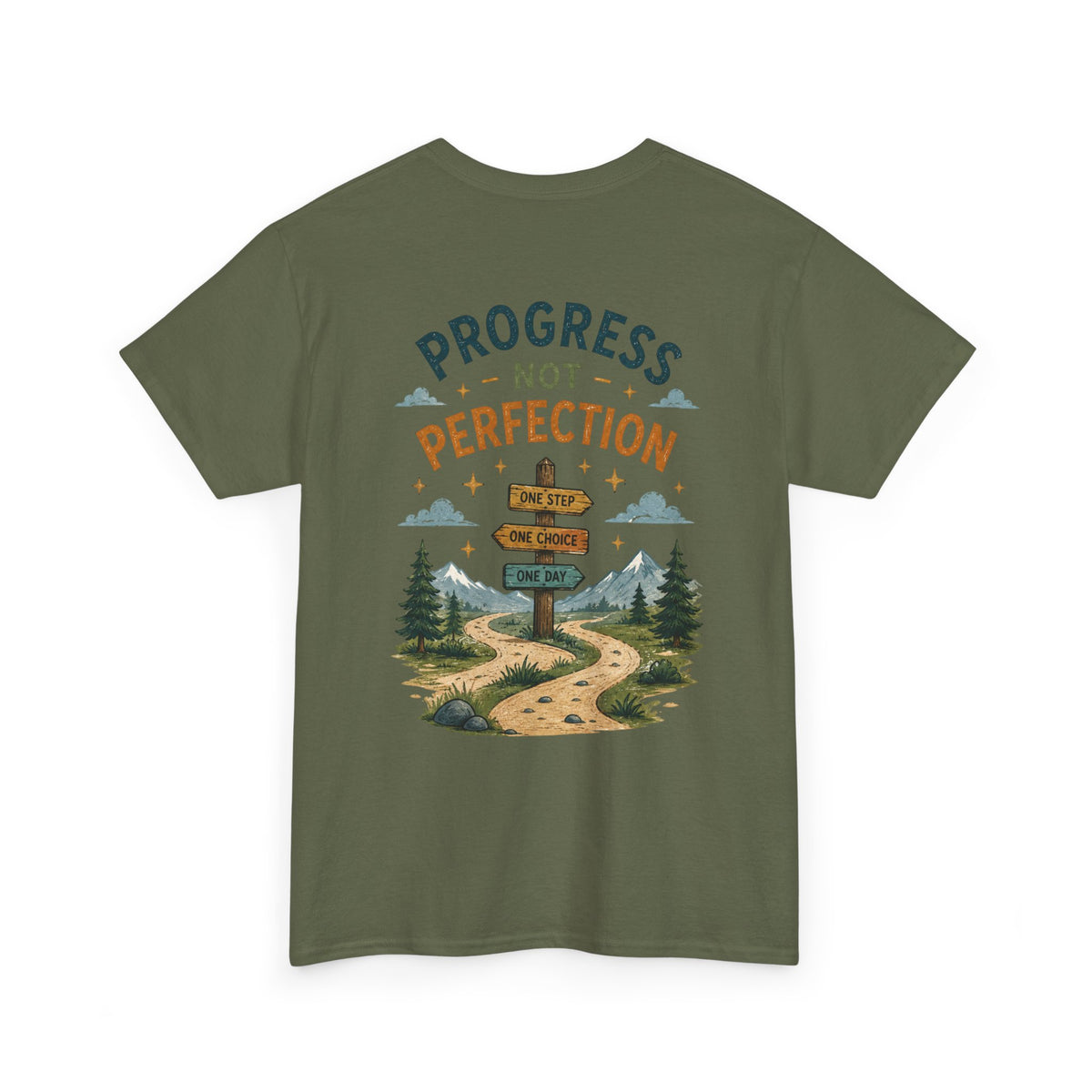 Progress Not Perfection Graphic Tee — Motivational Hiking Signback T‑Shirt