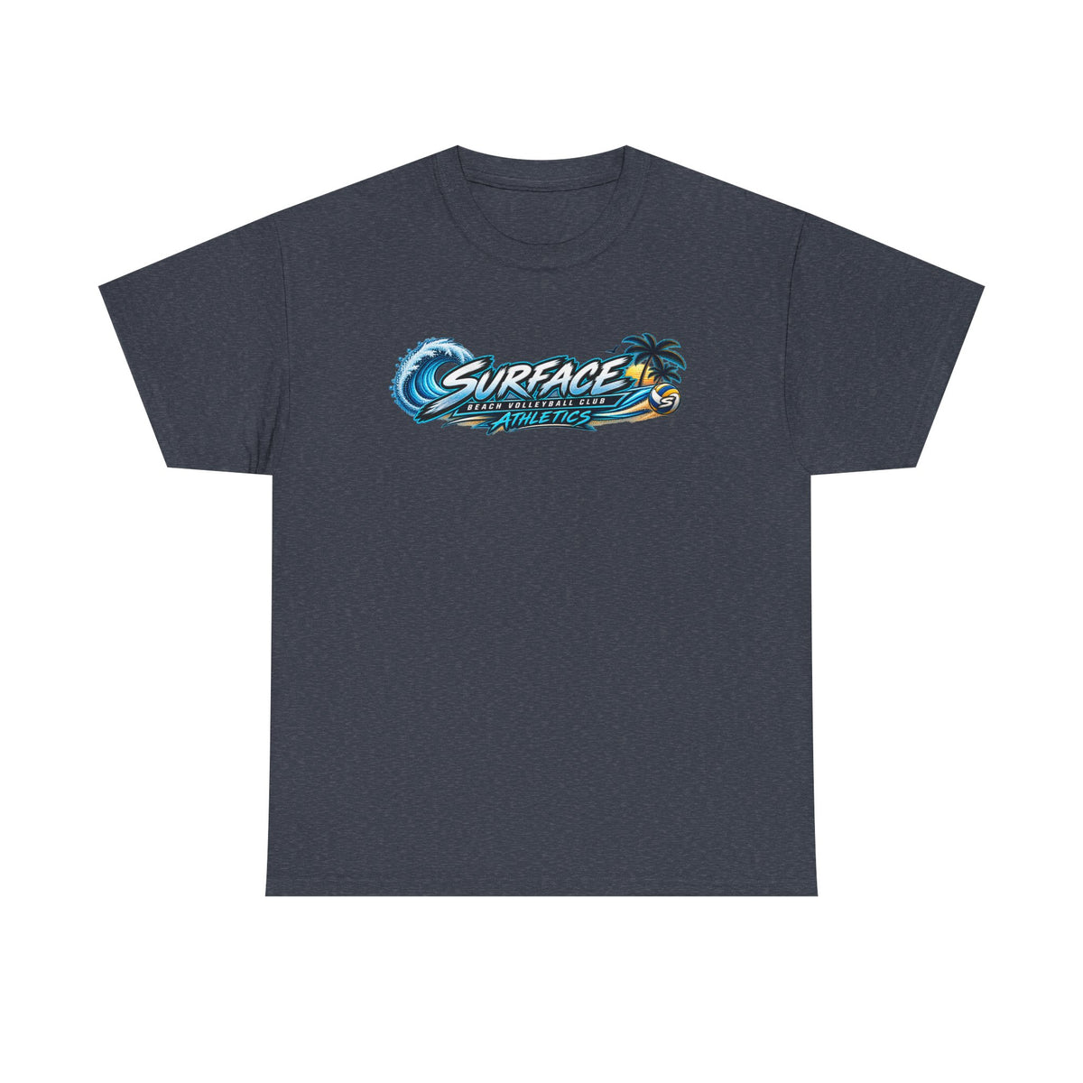 Surface Beach Volleyball Tee — Sunset Wave Palm Graphic T‑Shirt