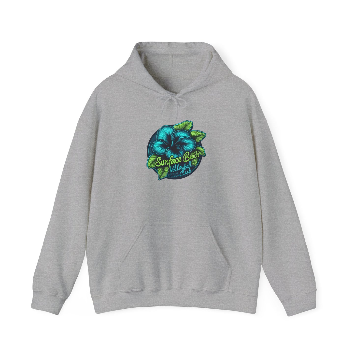 Neon Hibiscus Icon Surface Beach Volleyball Unisex Heavy Blend™ Hooded Sweatshirt