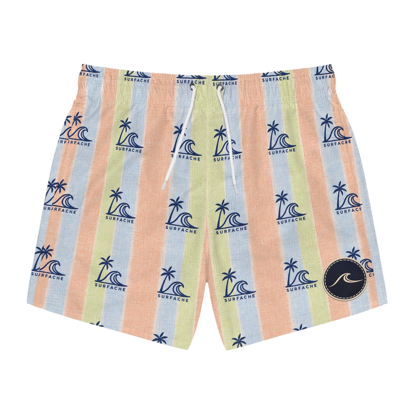 Surfache Men's Striped Palm Tree Swim Trunks — Pastel Beach Print