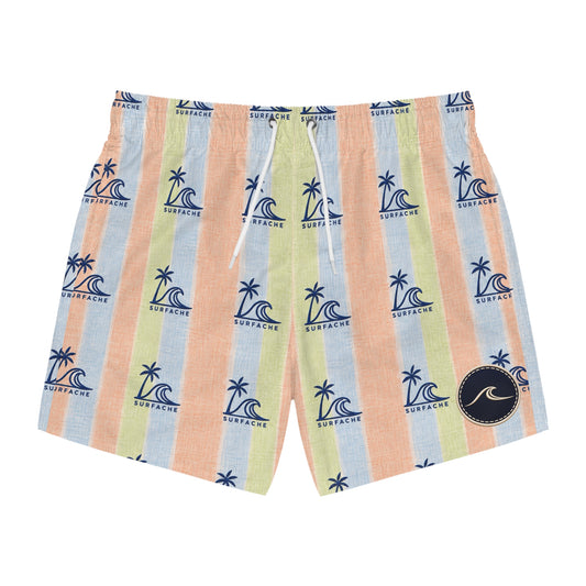 Surfache Men's Striped Palm Tree Swim Trunks — Pastel Beach Print
