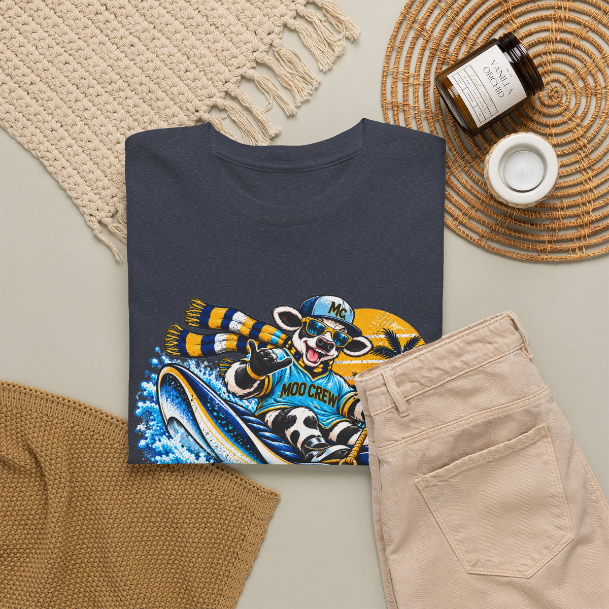 Moo Crew In 4 Ray Surfing Sunset Retro WI Teams Graphic Tee
