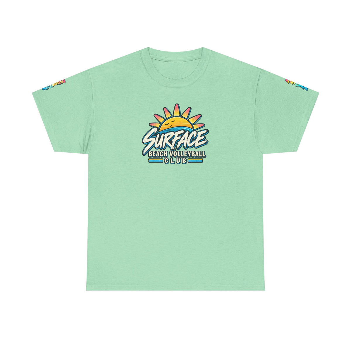 Beach Volleyball Tee — "Surface Beach Volleyball Club 2027" Retro Sunset Shirt