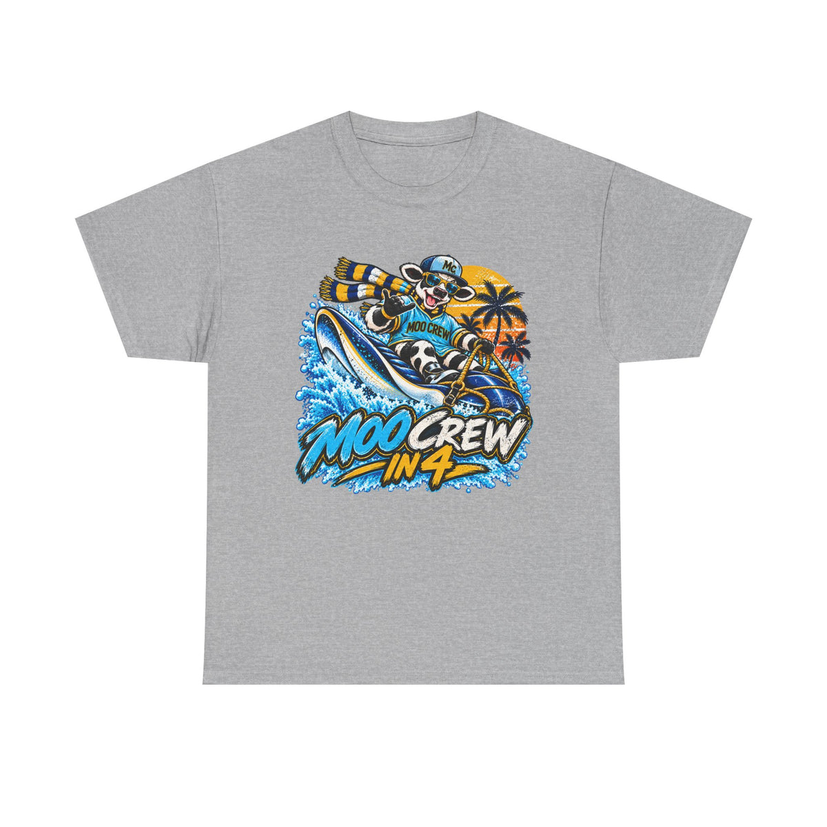 Moo Crew In 4 Ray Surfing Sunset Retro WI Teams Graphic Tee