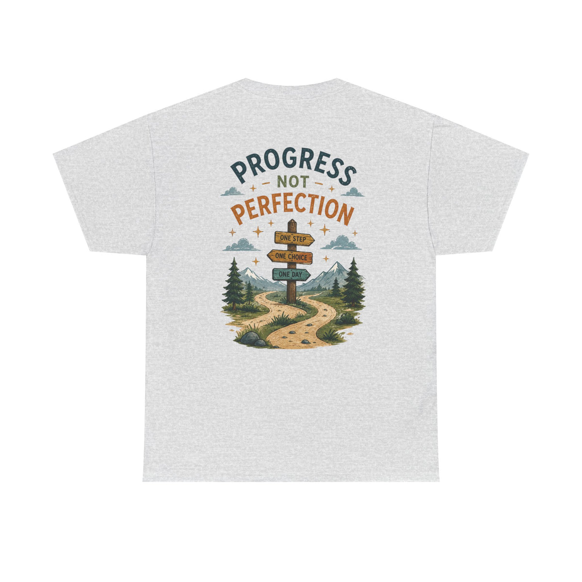 Progress Not Perfection Graphic Tee — Motivational Hiking Signback T‑Shirt