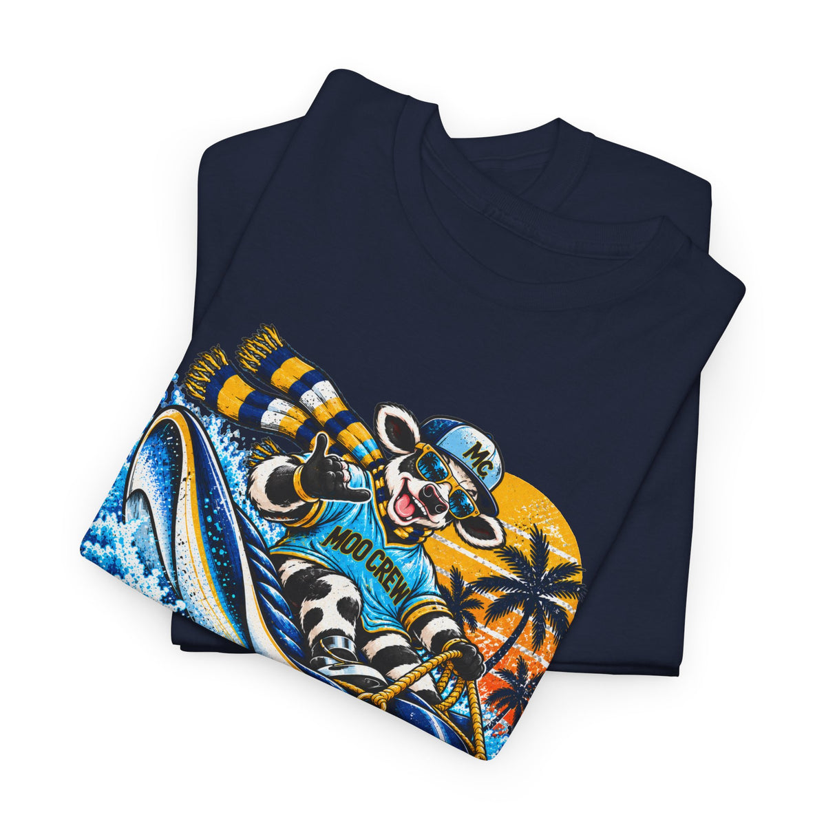 Moo Crew In 4 Ray Surfing Sunset Retro WI Teams Graphic Tee