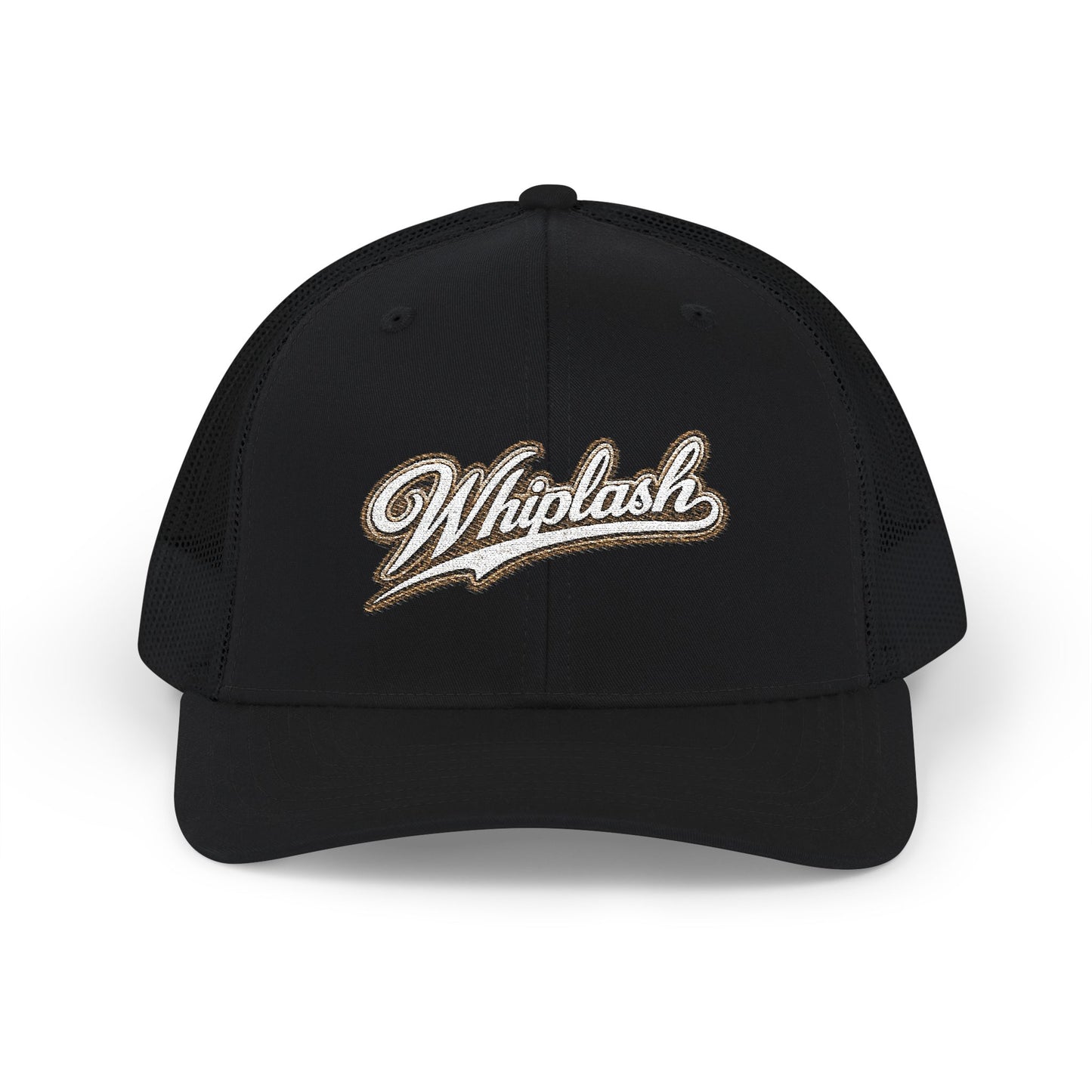 Whiplash Script Snapback Trucker Cap — Retro Baseball Mesh Hat