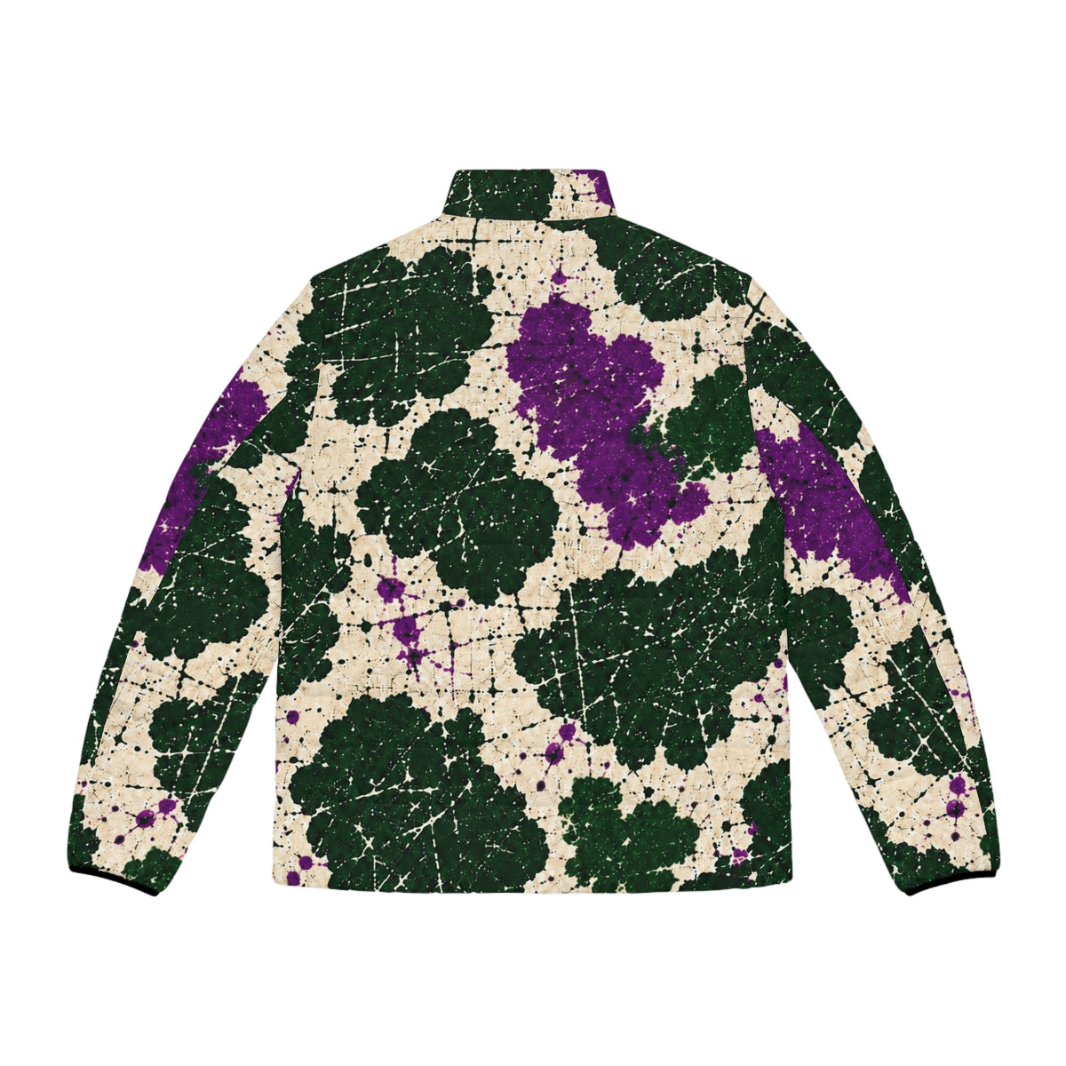 Moo Crew Calling the Here WI Teams Men's Abstract Purple and Green Holstein Puffer Jacket