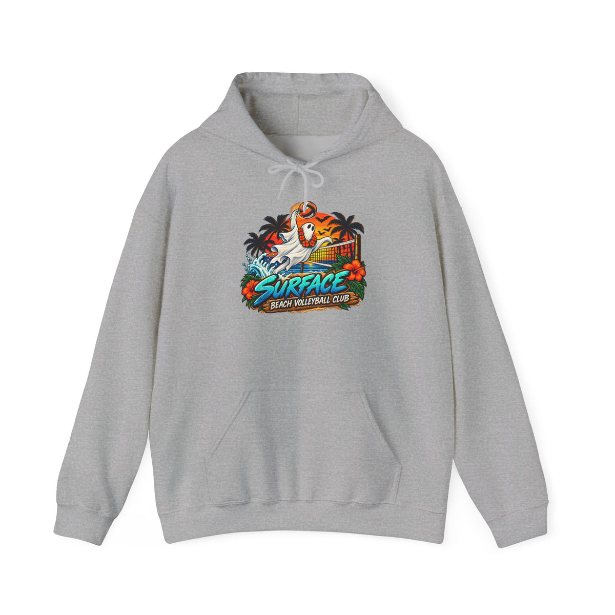 Surface Beach Volleyball Club Halloween Hoodie — Retro Tropical Surfing Graphic