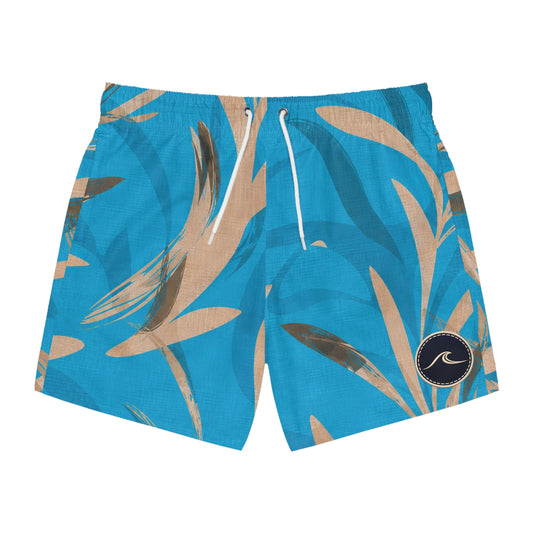 Surfache Tropical Blue Swim Trunks — Palm Leaf AOP Beach Shorts