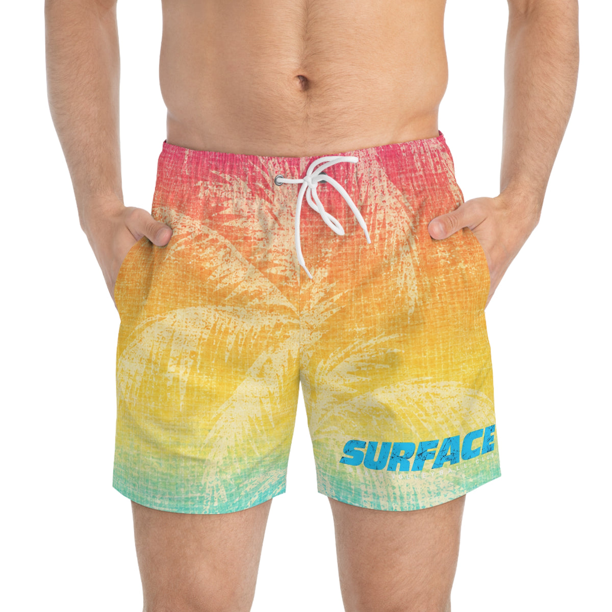 Gradient Swim Trunks — Tropical Palm Sunset Beach Shorts