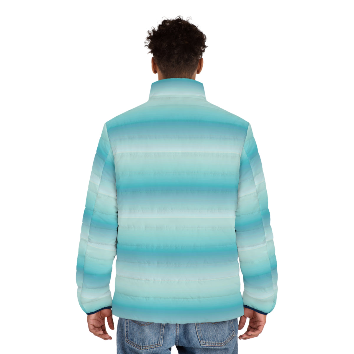 Aqua Ombre Puffer Jacket — Men's Lightweight Gradient Winter Coat