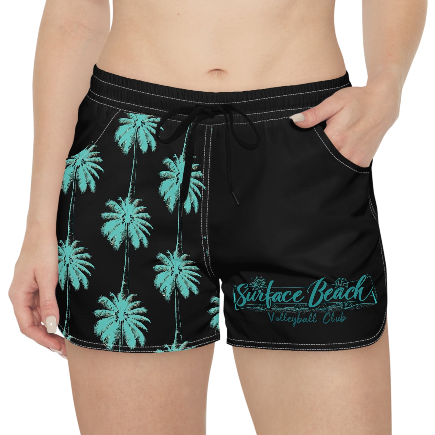 Palm Print Beach Shorts — 'Surface Beach' Women's Casual Swim/Beach Shorts