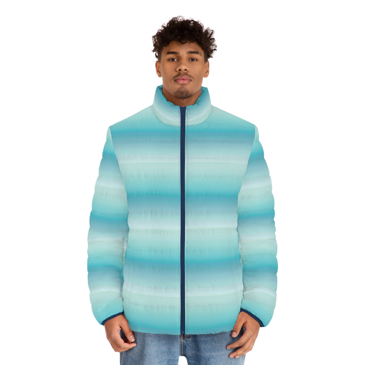 Aqua Ombre Puffer Jacket — Men's Lightweight Gradient Winter Coat