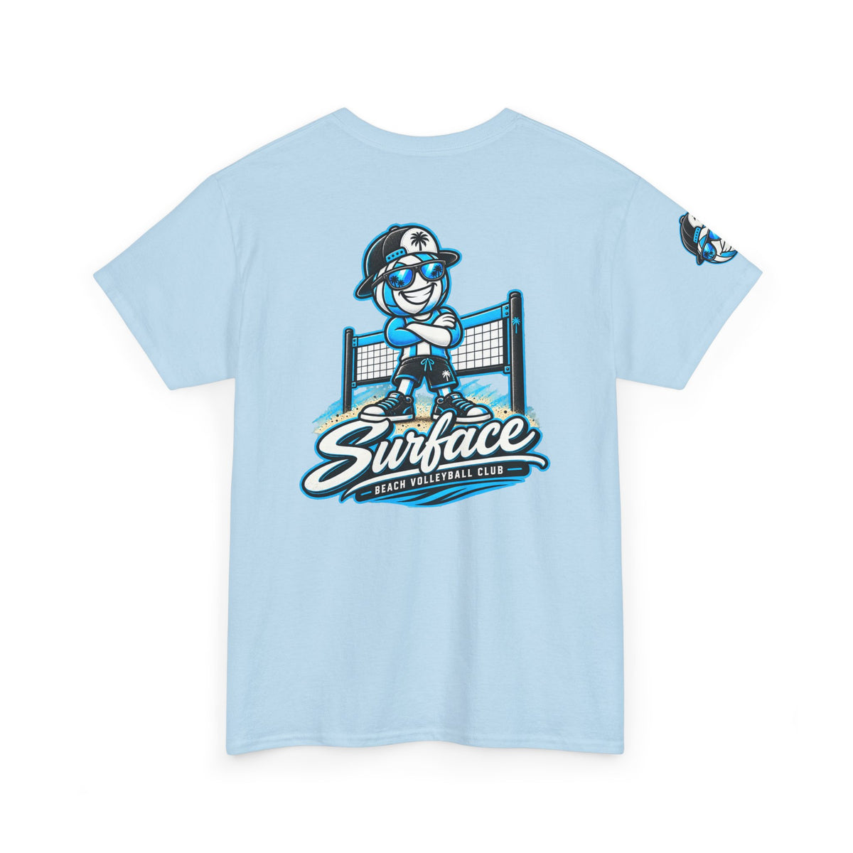 Surface Beach Volleyball Tee — Retro Smiley Palm Hat Graphic T-Shirt