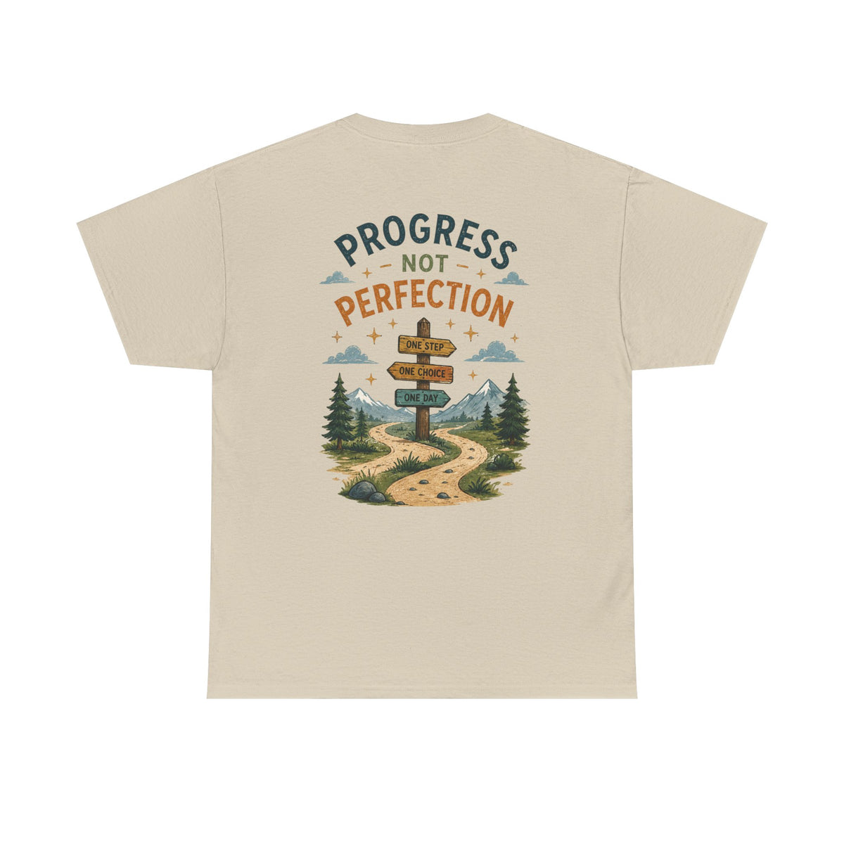 Progress Not Perfection Graphic Tee — Motivational Hiking Signback T‑Shirt