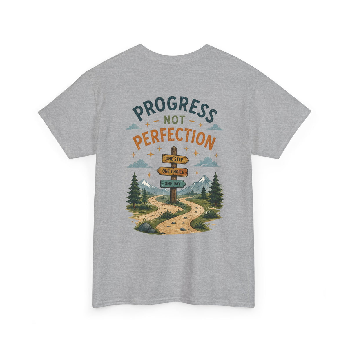 Progress Not Perfection Graphic Tee — Motivational Hiking Signback T‑Shirt