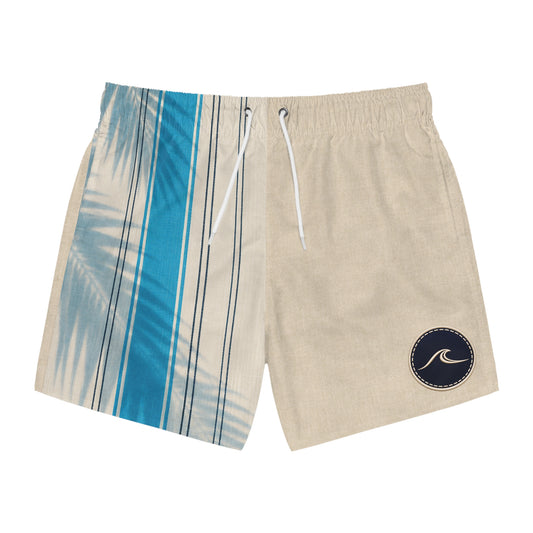 Surfache Men's Beach Swim Trunks — Blue Palm Stripe Quick-Dry Boardshorts