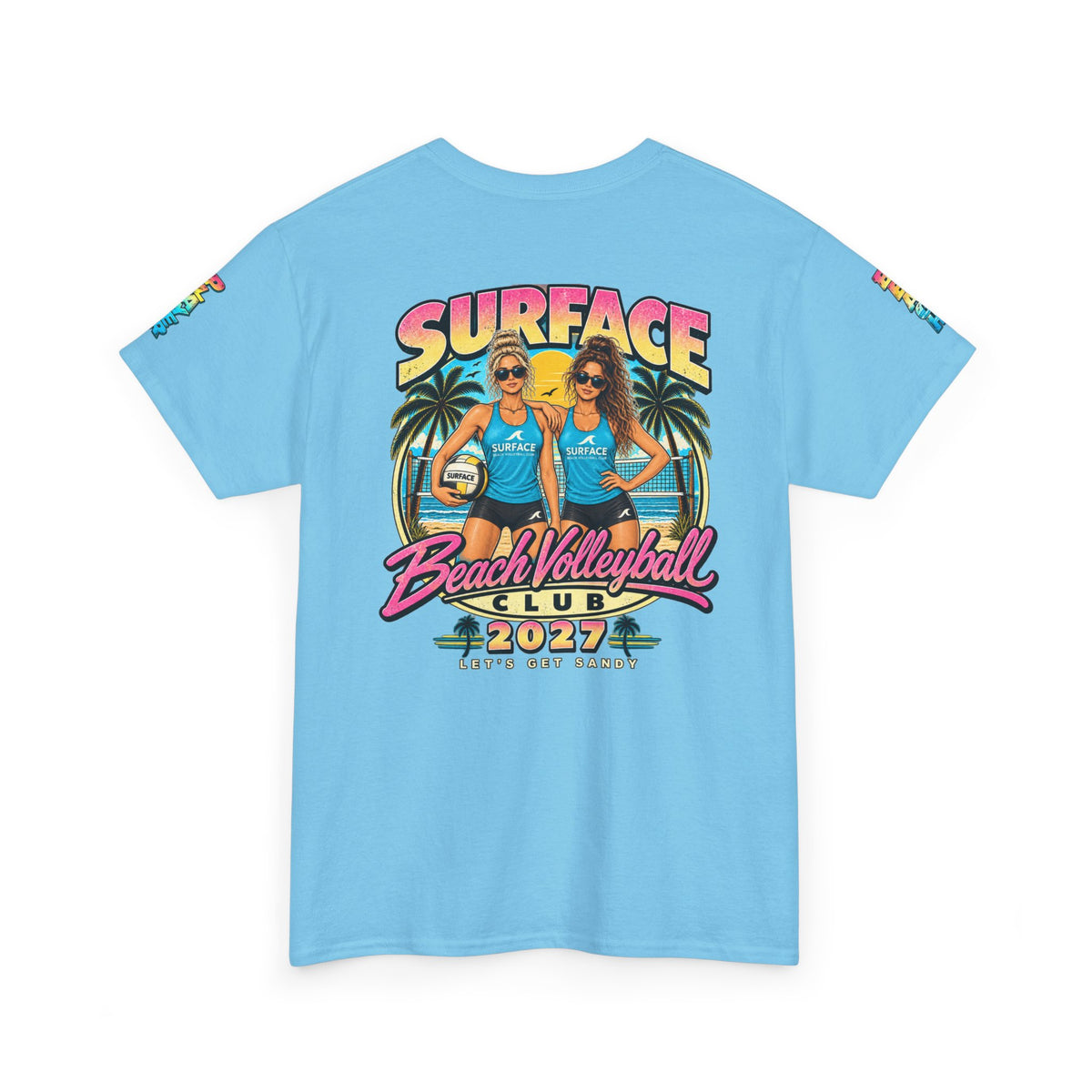 Beach Volleyball Tee — "Surface Beach Volleyball Club 2027" Retro Sunset Shirt