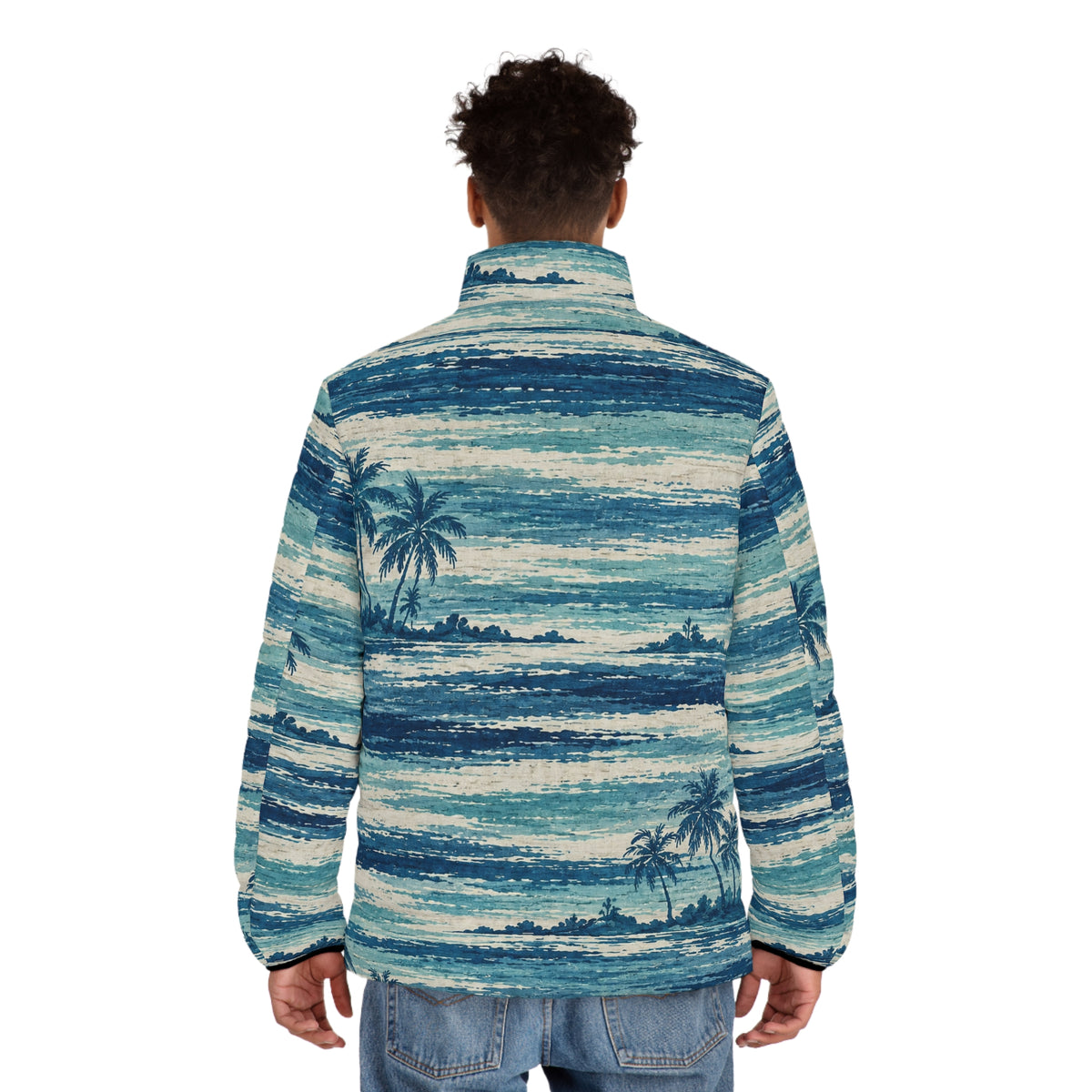 Tropical Ocean Palm Tree Puffer Jacket