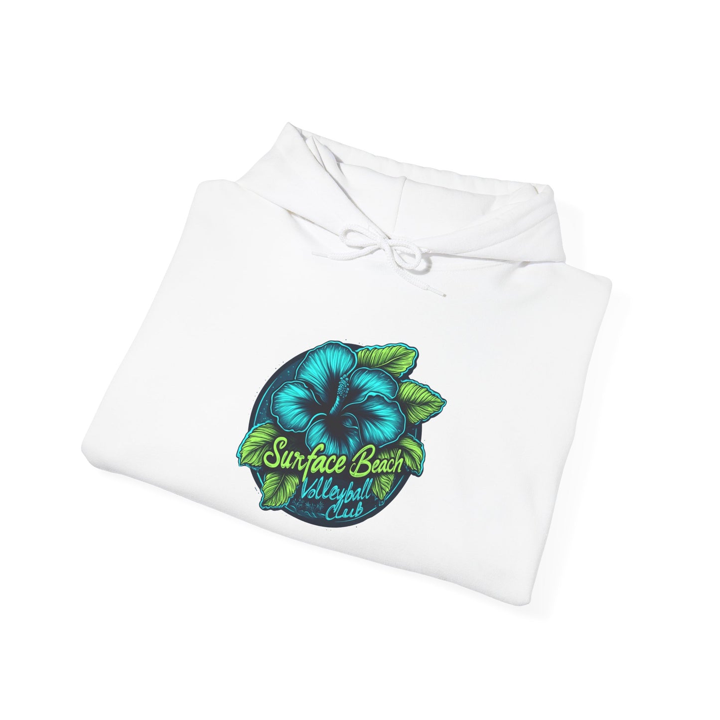Neon Hibiscus Icon Surface Beach Volleyball Unisex Heavy Blend™ Hooded Sweatshirt