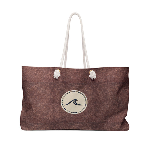 Surfache Weathered Teak Weekender Bag with Wave Patch — Rustic Travel Tote