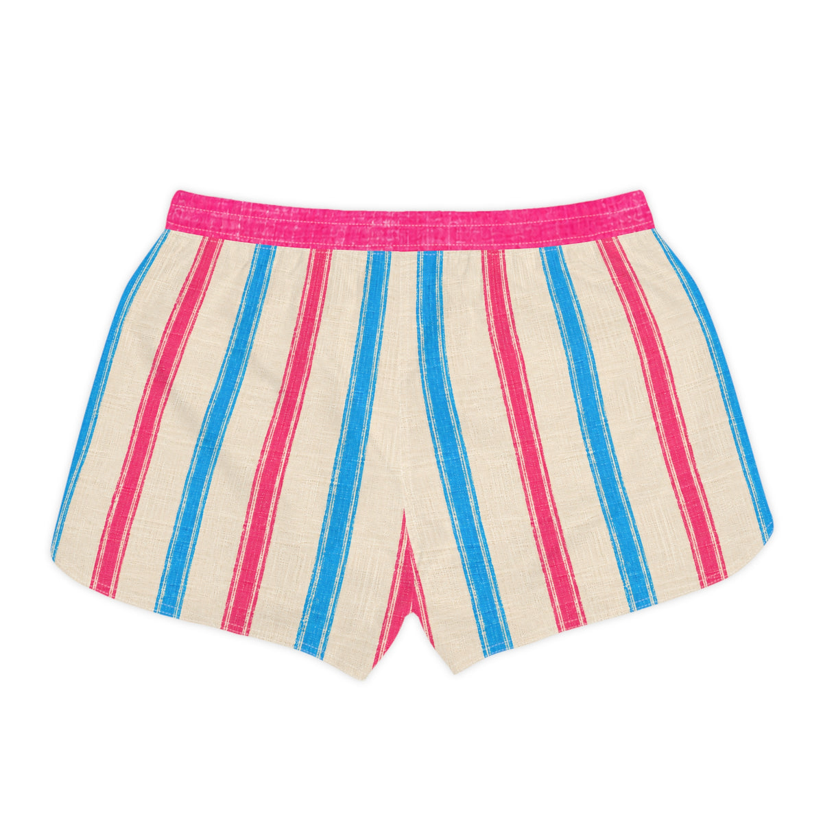 Striped Beach Shorts for Women — Pink & Blue Casual Summer Lounge Shorts with 'Surface' Accent