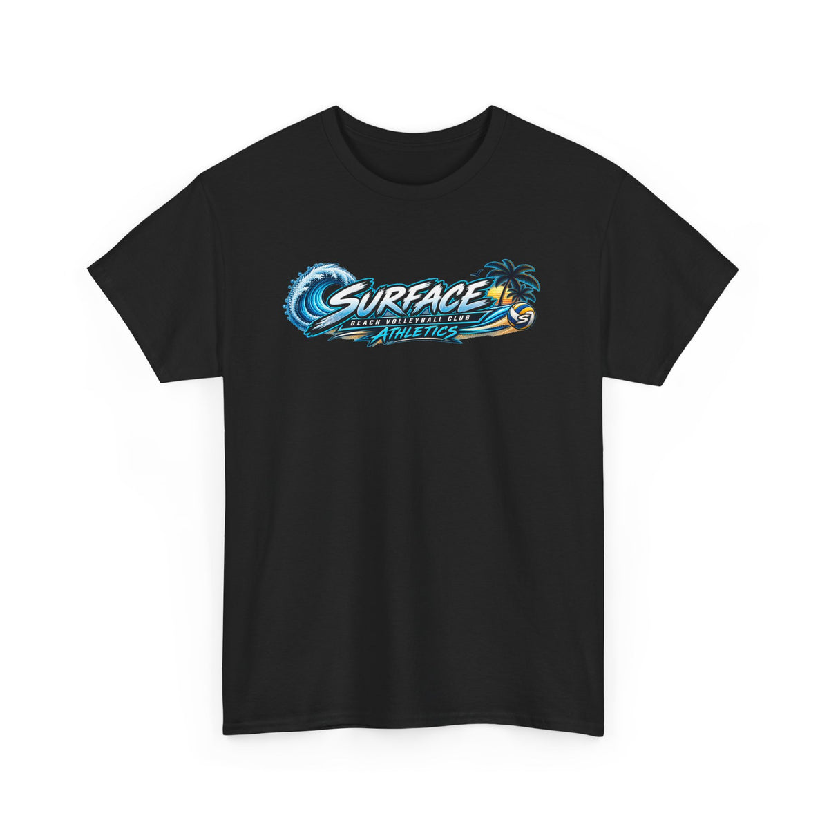 Surface Beach Volleyball Tee — Sunset Wave Palm Graphic T‑Shirt