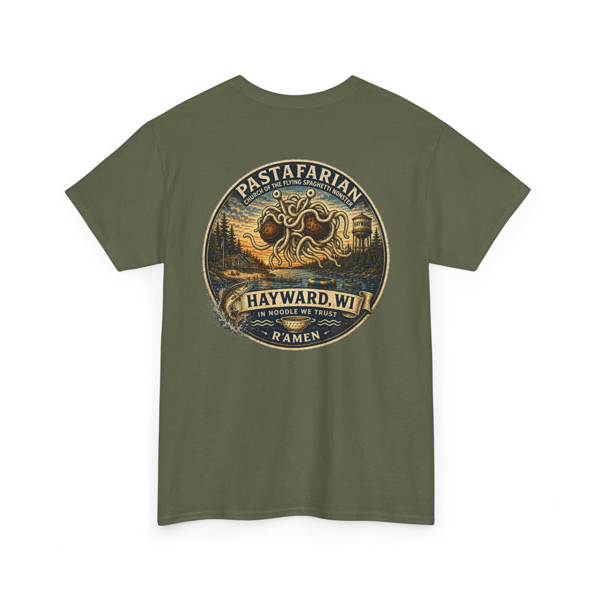 Whiplash Pastafarian T-Shirt — Vintage Hayward, WI Ramen Graphic Tee