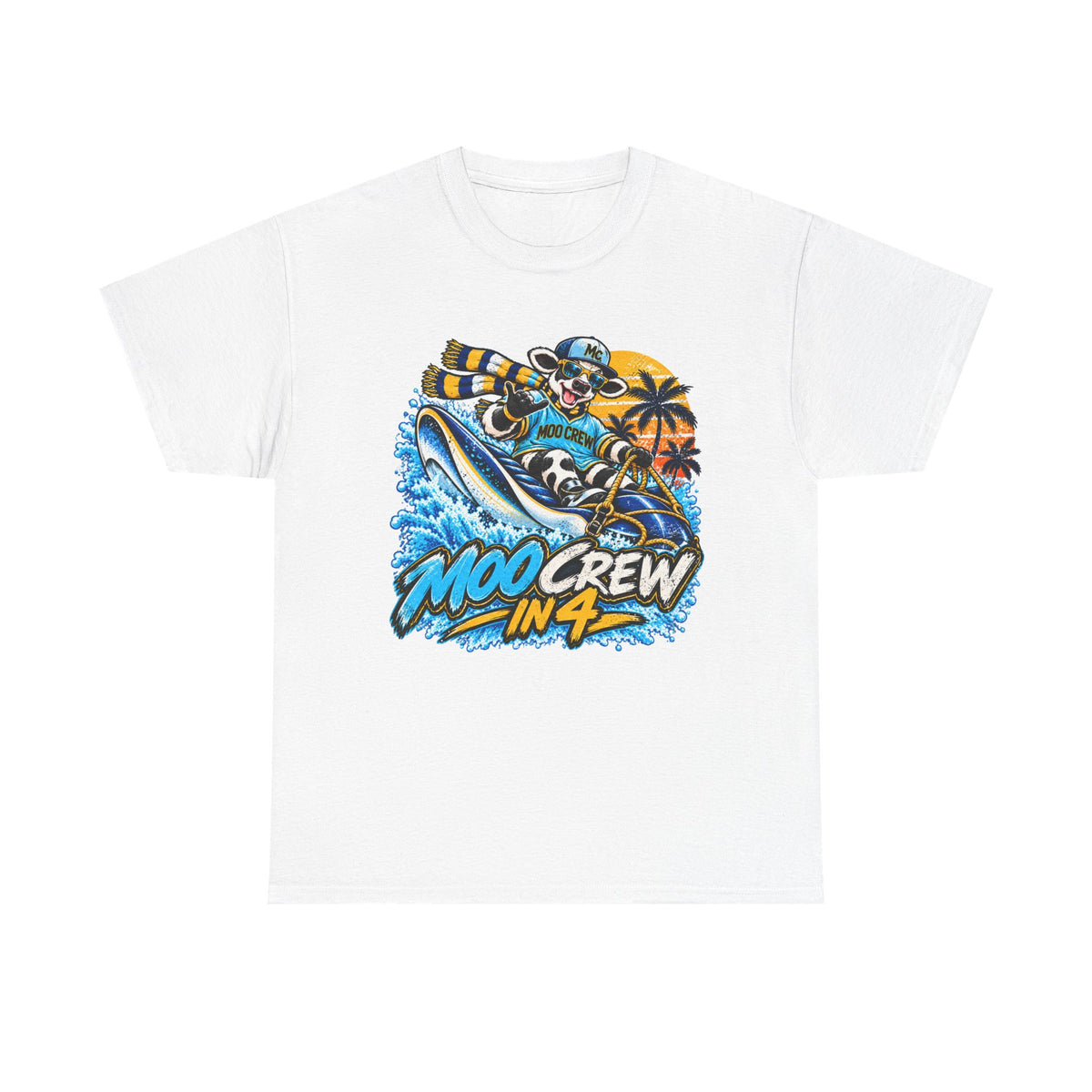 Moo Crew In 4 Ray Surfing Sunset Retro WI Teams Graphic Tee
