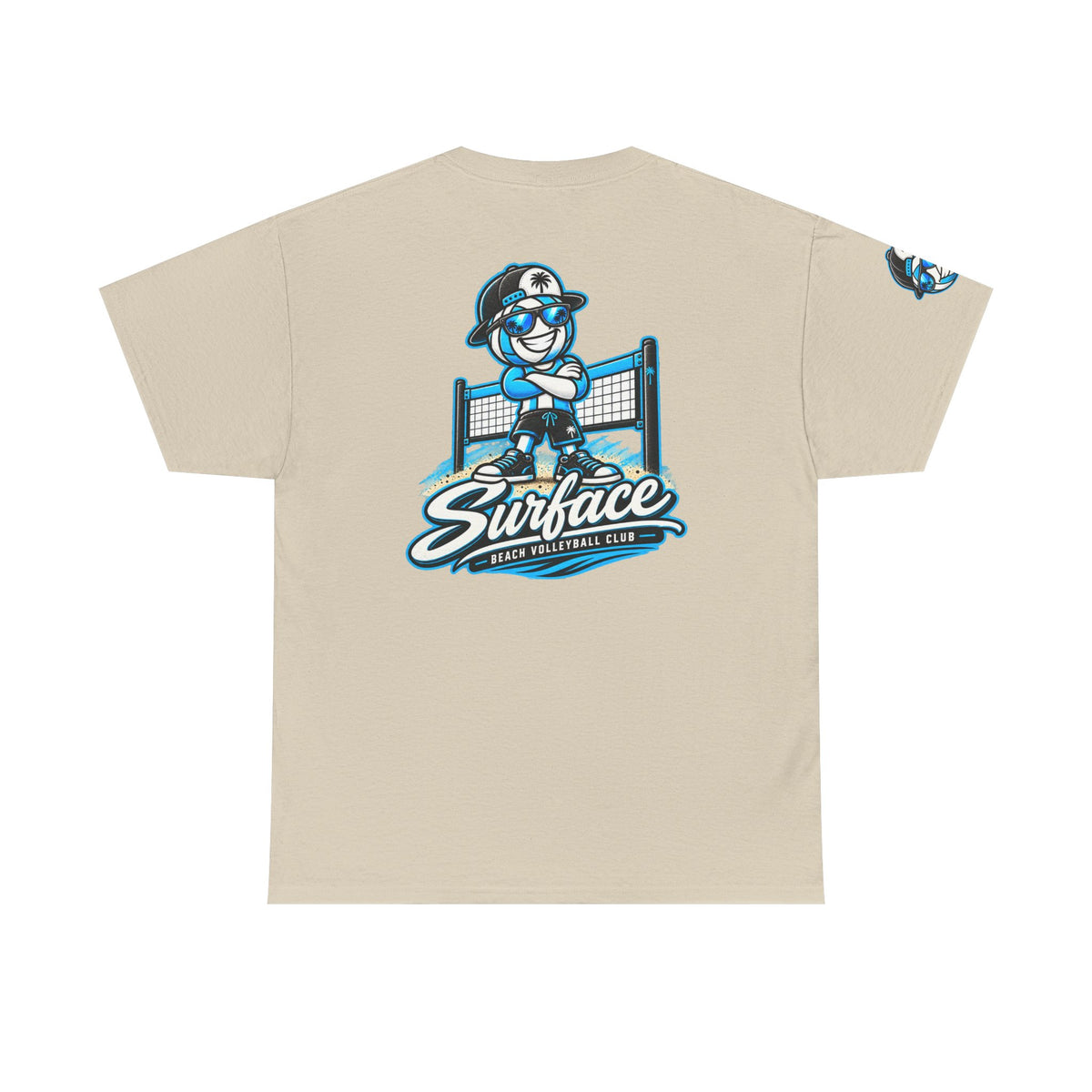 Surface Beach Volleyball Tee — Retro Smiley Palm Hat Graphic T-Shirt
