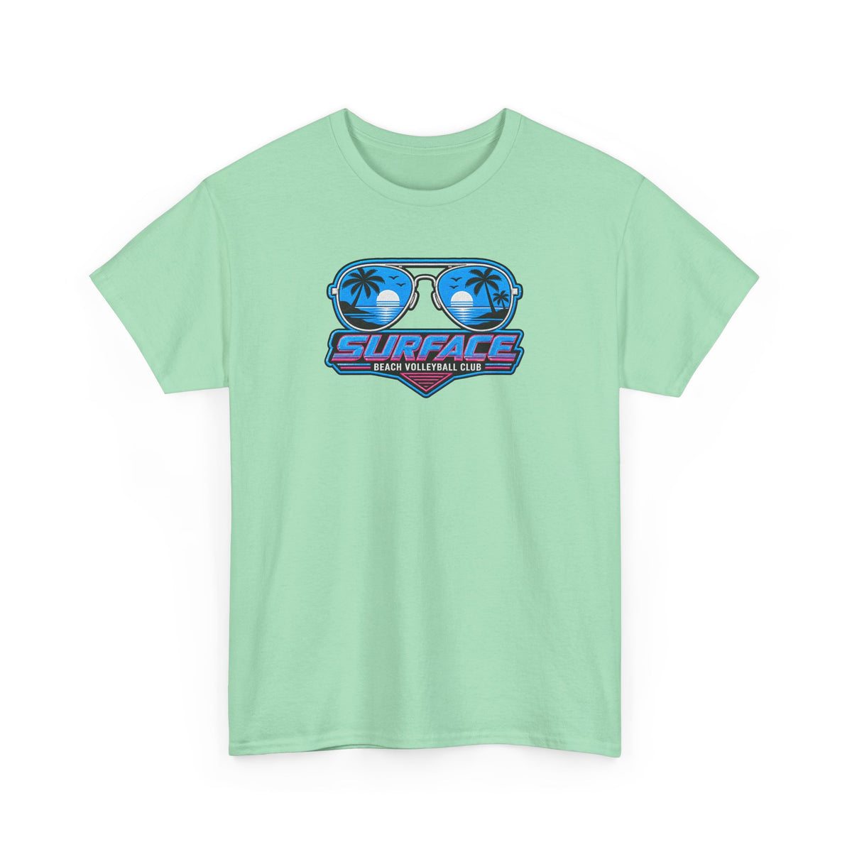 Surface Sunglasses Tee — Retro Beach Palm Trees Surf Vibes T‑Shirt