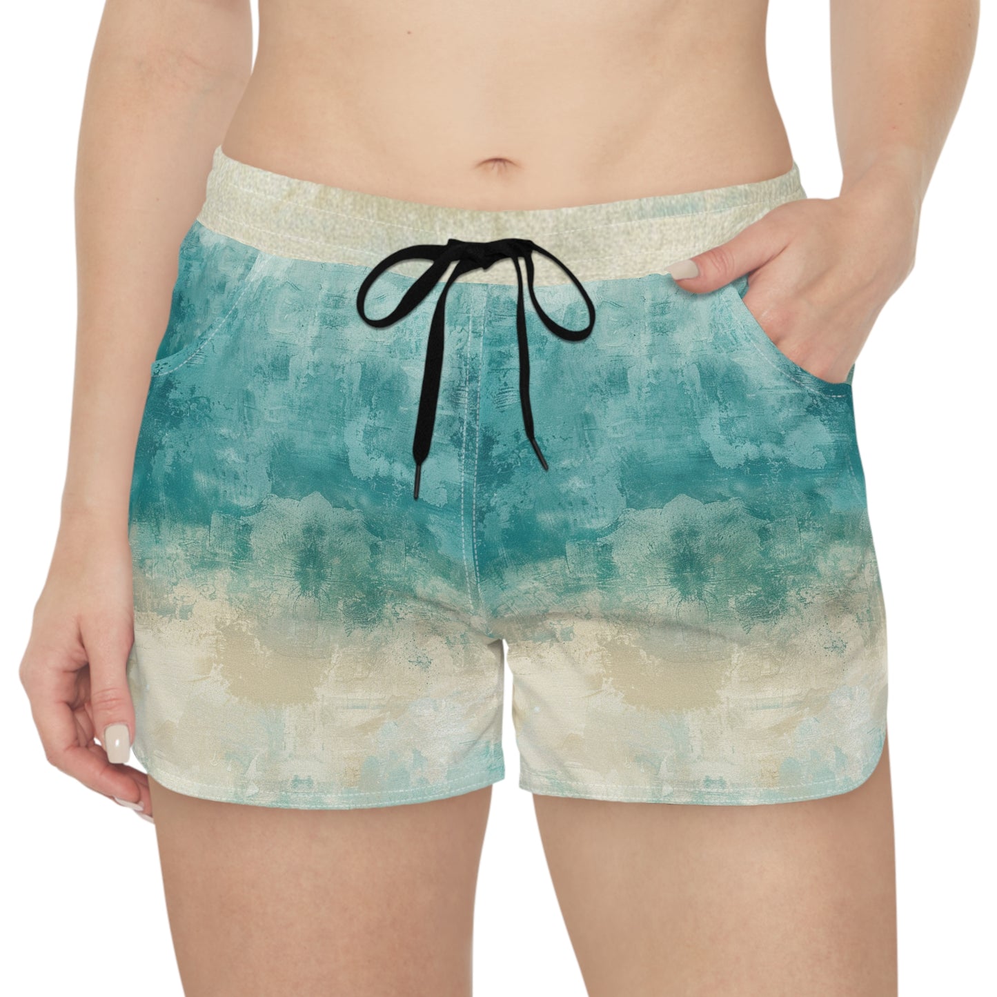 Women's Beachy Ombre Casual Shorts — Aqua Sand Tie-Waist Lounge Shorts