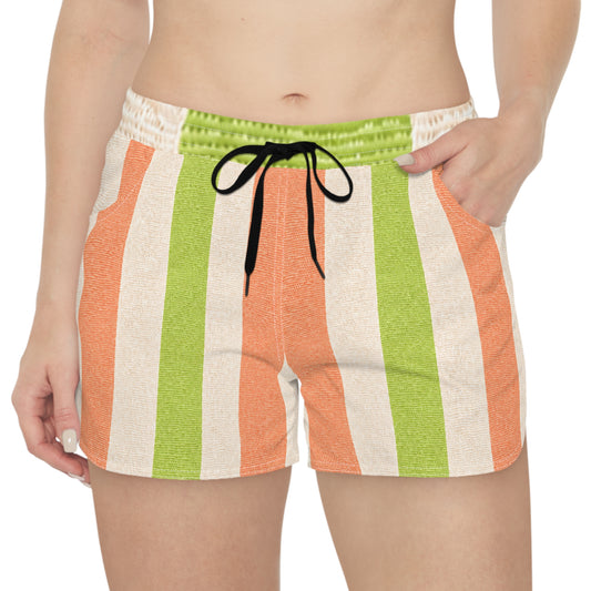 Melon Ball Inspired Striped Women's Casual Shorts – Beachy Summer Lounge Shorts